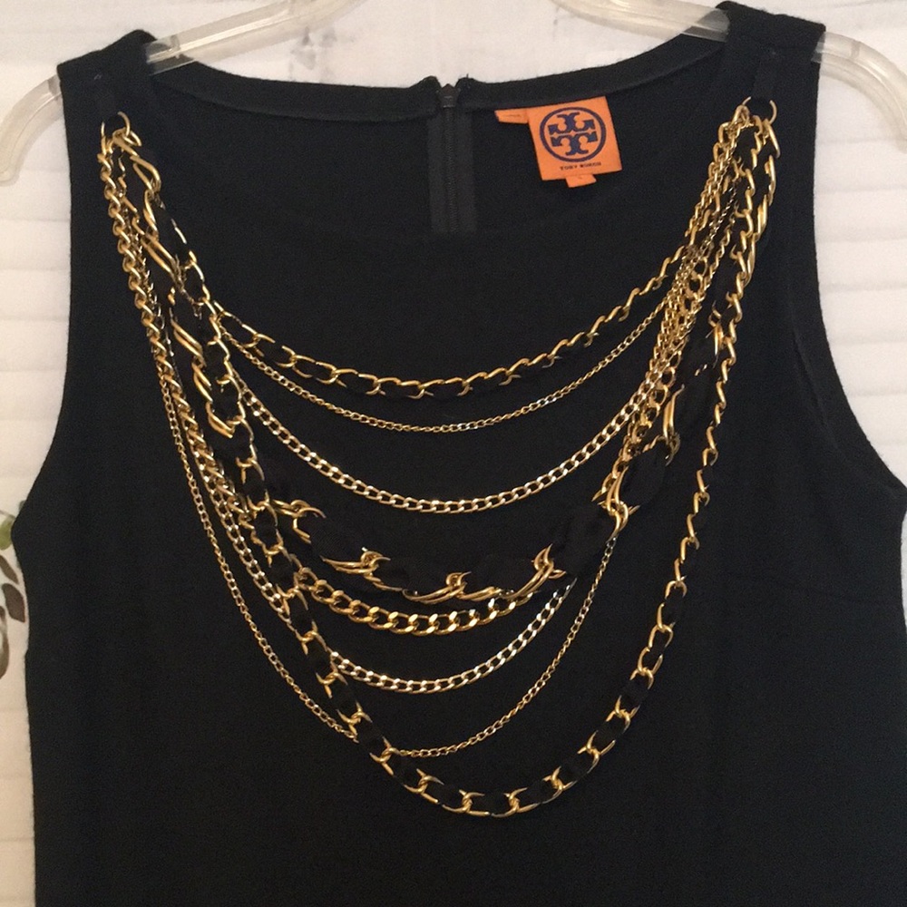 Tory Burch wool knee length gold tone chain dress